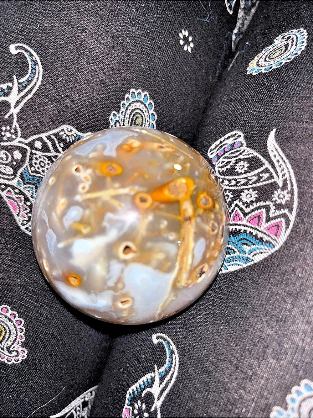 Polished Agate Brooch in Gray & Orange Like New